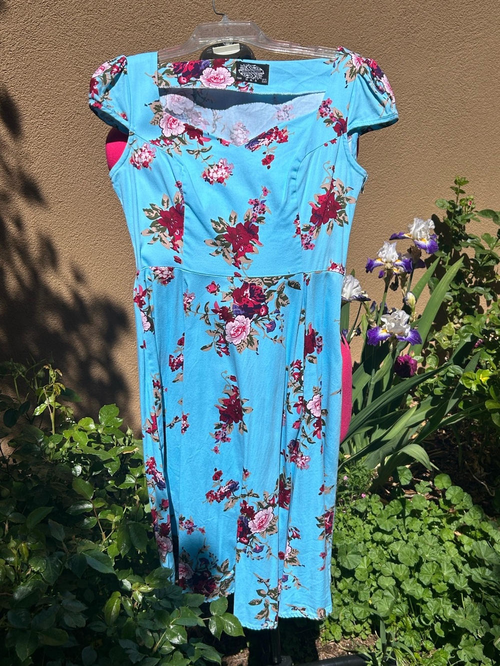 Hearts & Roses Sky Blue Floral Midi Dress with Cap Sleeves